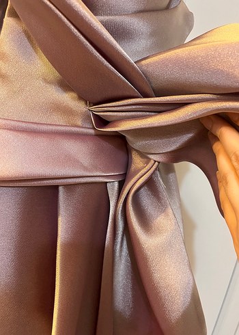 Parlak Mor Drapeli Uzun Abiye Elbise - Görsel 5