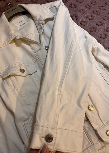Beyaz Düğmeli Mango Kadın Denim Ceket - Görsel 6