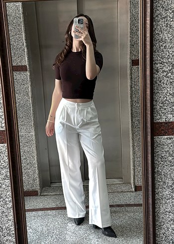 Beyaz kumaş Rahat Kesim Pantolon