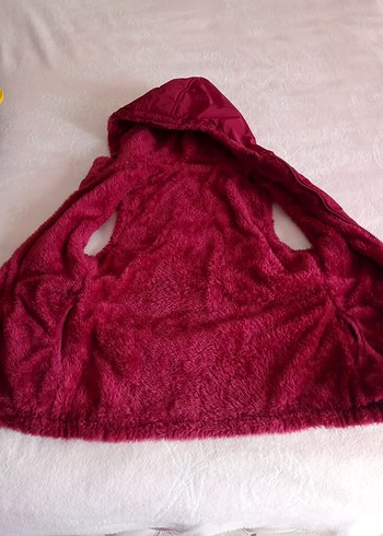 Bordo Kapüşonlu Fermuarlı Kız çocuk Yelek - Görsel 2