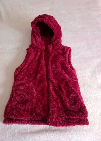 Bordo Kapüşonlu Fermuarlı Kız çocuk Yelek - Görsel 3