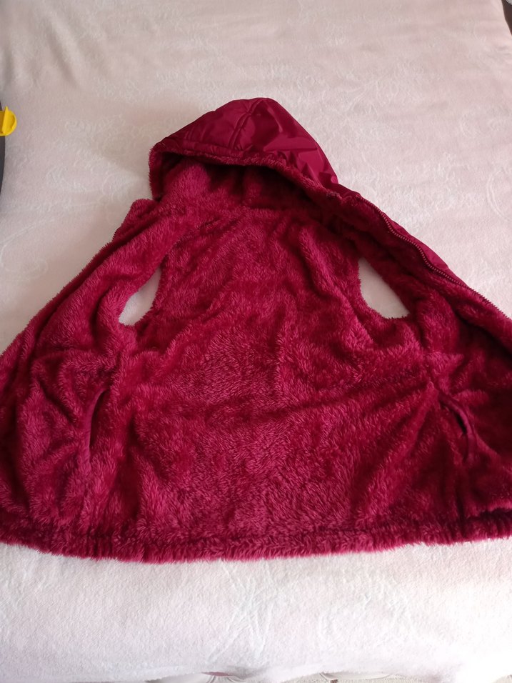 Bordo Kapüşonlu Fermuarlı Kız çocuk Yelek - Görsel 2