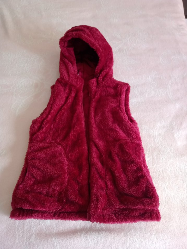 Bordo Kapüşonlu Fermuarlı Kız çocuk Yelek - Görsel 3