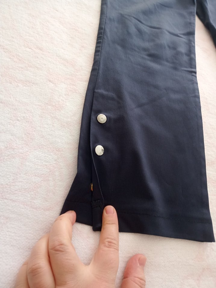 Düğmeli Lacivert Kadın Denim Pantolon - Görsel 2