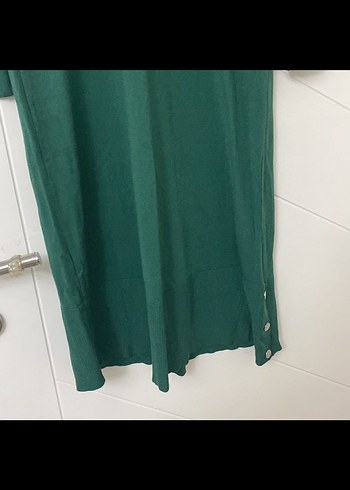 merserize Düğme detaylı Yeşil Uzun Kollu Uzun Elbise - Görsel 3