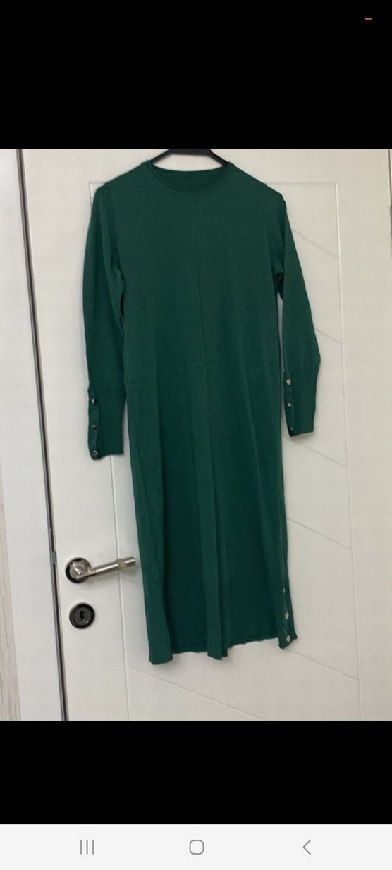 merserize Düğme detaylı Yeşil Uzun Kollu Uzun Elbise - Görsel 4