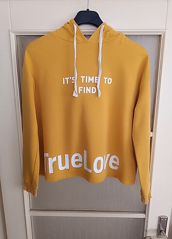 Hardal renk, kapüşonlu sweatshirt