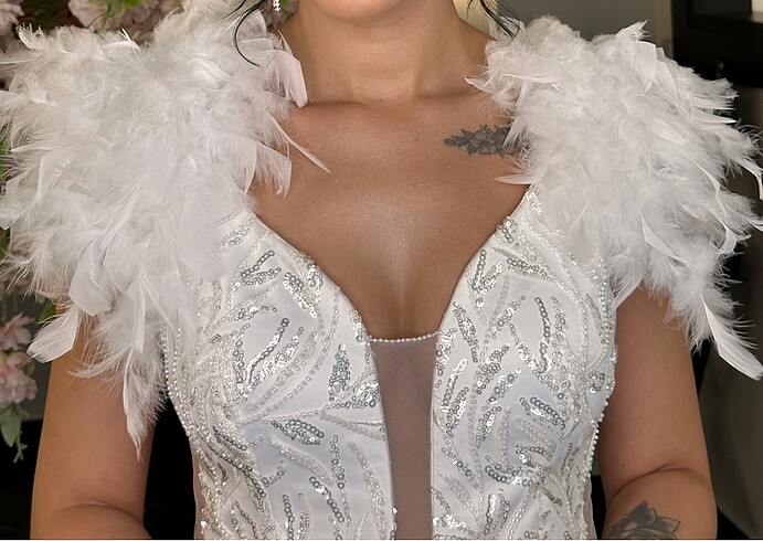 Beyaz otrişli elbise (gelinlik nişanlık) - Görsel 5