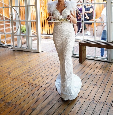 Beyaz otrişli elbise (gelinlik nişanlık) - Görsel 2