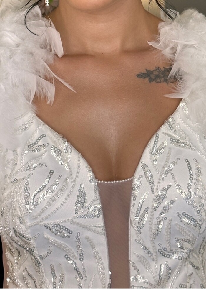 Beyaz otrişli elbise (gelinlik nişanlık) - Görsel 5