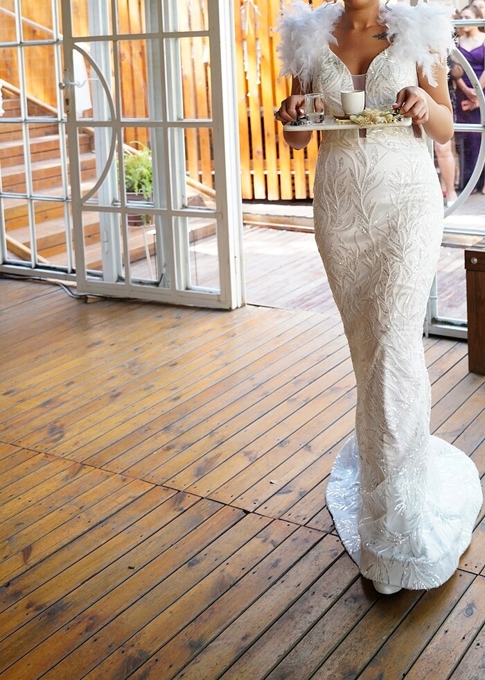 Beyaz otrişli elbise (gelinlik nişanlık) - Görsel 2