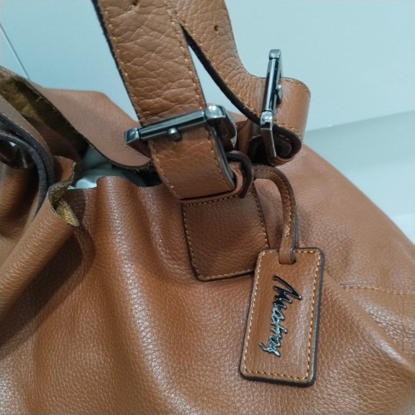 matraş Bej Deri Kadın Omuz Çantası - Görsel 5