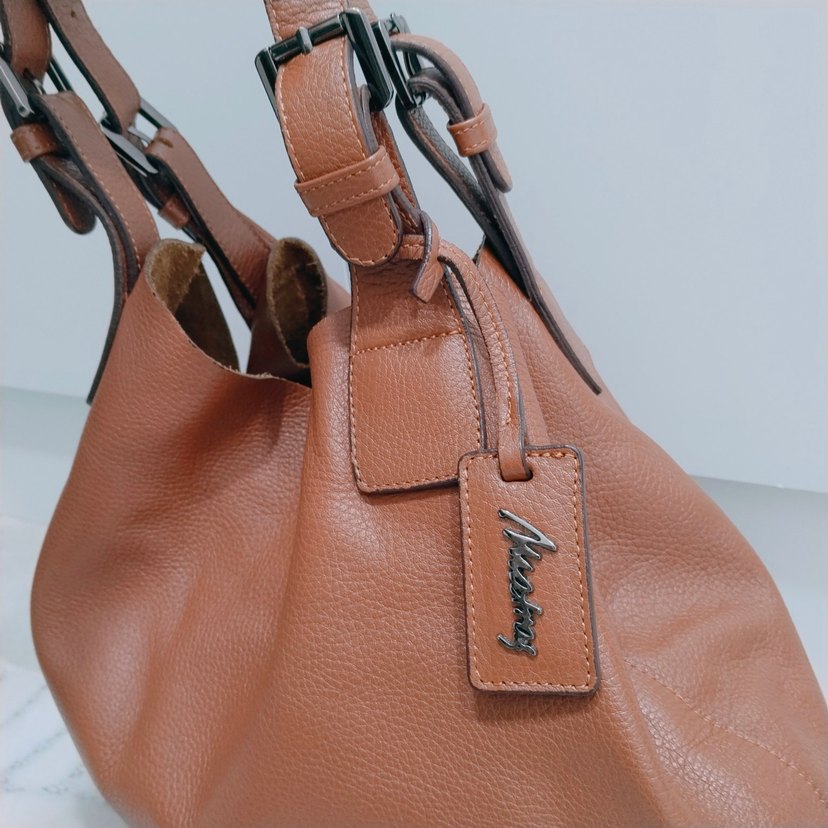 matraş Bej Deri Kadın Omuz Çantası - Görsel 3