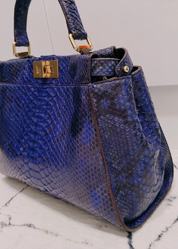 FENDİ vintage orjinal Mavi Yılan Desenli Deri Kadın Çanta - Görsel 9