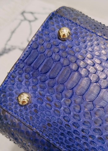 FENDİ vintage orjinal Mavi Yılan Desenli Deri Kadın Çanta - Görsel 2