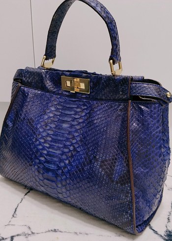 FENDİ vintage orjinal Mavi Yılan Desenli Deri Kadın Çanta - Görsel 8