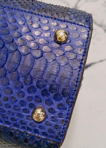 FENDİ vintage orjinal Mavi Yılan Desenli Deri Kadın Çanta - Görsel 3