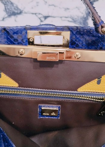 FENDİ vintage orjinal Mavi Yılan Desenli Deri Kadın Çanta - Görsel 10