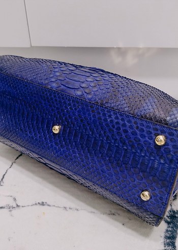 FENDİ vintage orjinal Mavi Yılan Desenli Deri Kadın Çanta - Görsel 4