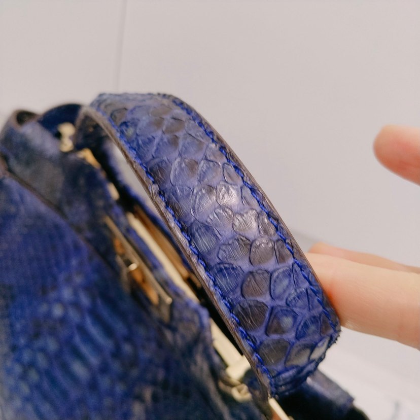 FENDİ vintage orjinal Mavi Yılan Desenli Deri Kadın Çanta - Görsel 5