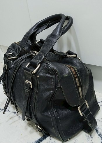 MANGO Kemer Detaylı Siyah Deri Kadın Çanta GERCEK DANA DERİ - Görsel 10