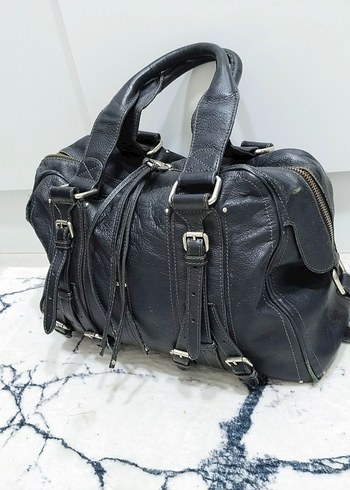 MANGO Kemer Detaylı Siyah Deri Kadın Çanta GERCEK DANA DERİ - Görsel 2