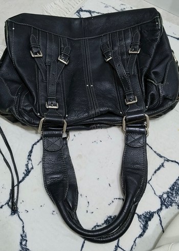 MANGO Kemer Detaylı Siyah Deri Kadın Çanta GERCEK DANA DERİ - Görsel 4