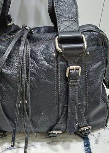 MANGO Kemer Detaylı Siyah Deri Kadın Çanta GERCEK DANA DERİ - Görsel 6