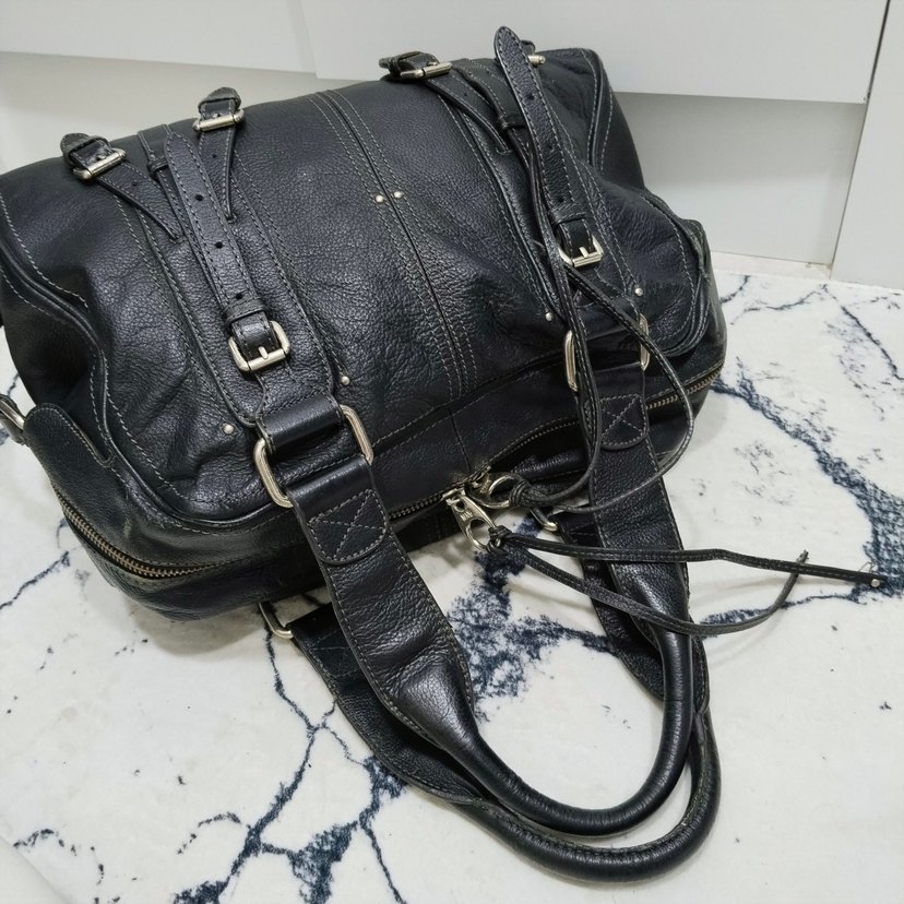 MANGO Kemer Detaylı Siyah Deri Kadın Çanta GERCEK DANA DERİ - Görsel 3