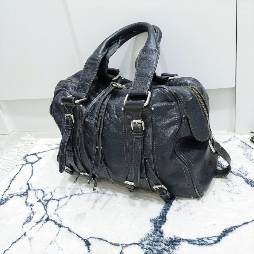 MANGO Kemer Detaylı Siyah Deri Kadın Çanta GERCEK DANA DERİ - Görsel 2