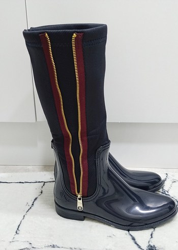 TOMMY Siyah Çizgili Dizüstü Lastik Çizme - Görsel 2