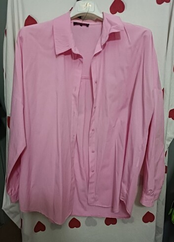 Pembe oversize gömlek 