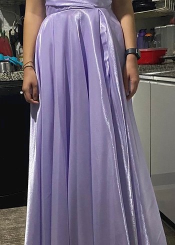 Mor Drapeli Uzun Straplez Nişan Elbisesi - Görsel 2