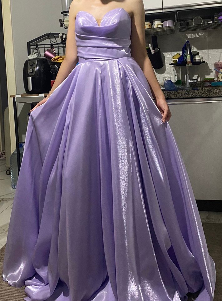 Mor Drapeli Uzun Straplez Nişan Elbisesi - Görsel 3