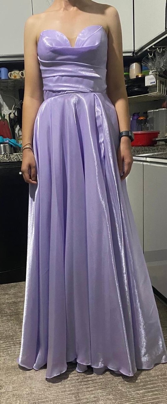 Mor Drapeli Uzun Straplez Nişan Elbisesi - Görsel 2