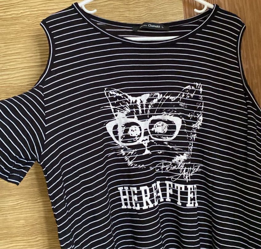 Gri Çizgili Baskılı Kedi Desenli Kıyafet - Görsel 2