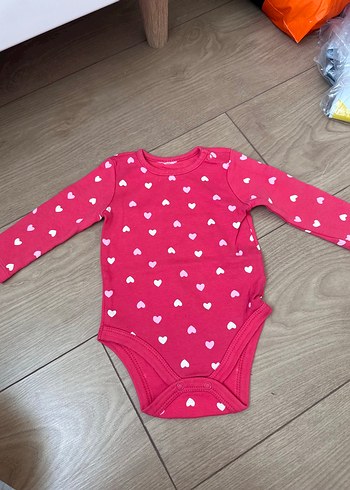 6 Ay Beden pembe Renk Uzun Kollu Renkli Baskılı Bebek Body
