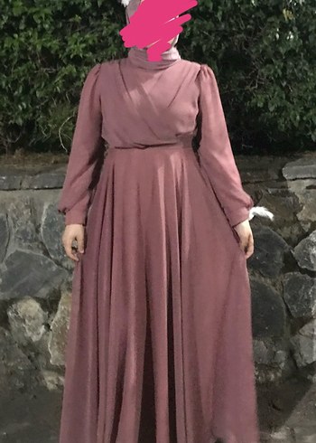 Pembe Uzun Kollu Bohem Salaş Tesettür Abiye Şal ile beraber - Görsel 2