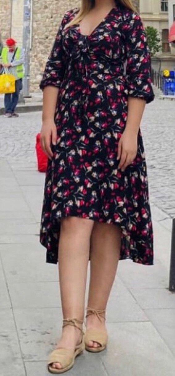 V Yaka Çok Renkli Uzun Bohem Elbise - Görsel 3