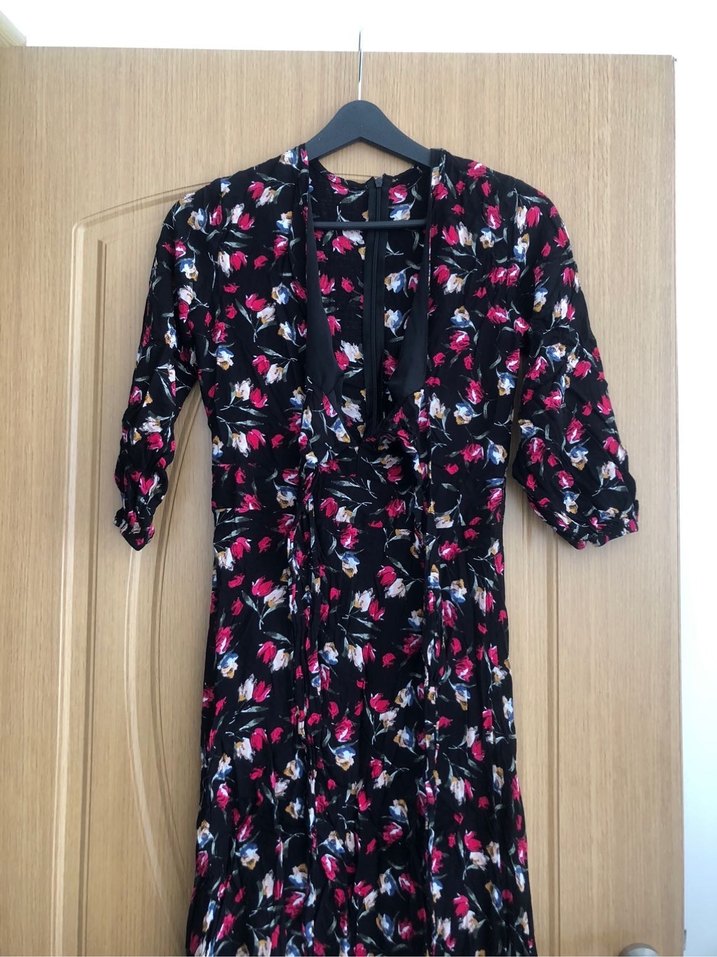 V Yaka Çok Renkli Uzun Bohem Elbise - Görsel 2