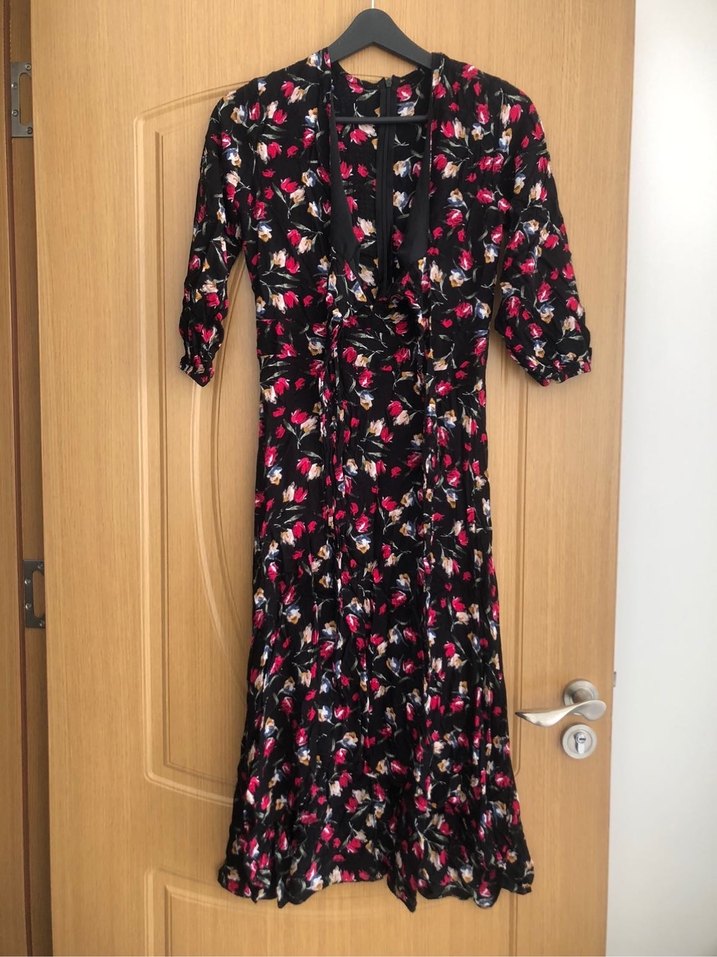 V Yaka Çok Renkli Uzun Bohem Elbise - Görsel 4