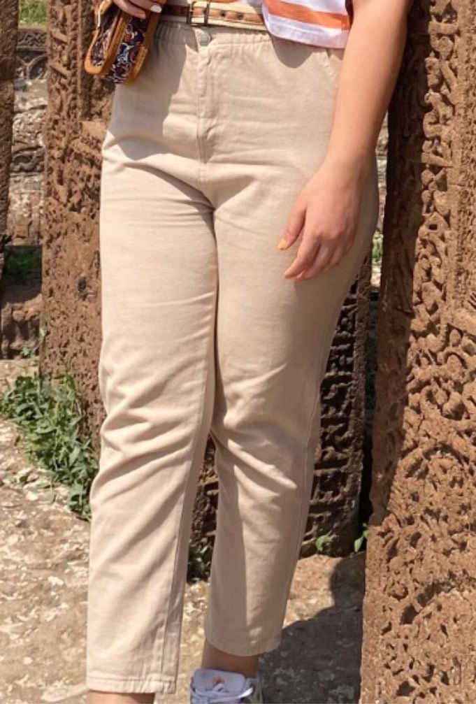 Kadın Bej Keten Rahat Kesim Pantolon - Görsel 3