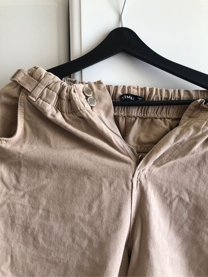 Kadın Bej Keten Rahat Kesim Pantolon - Görsel 2