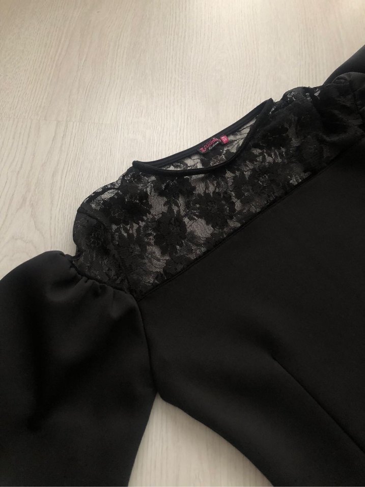 Dantel Detaylı Siyah Gotik Mini Bluz - Görsel 3