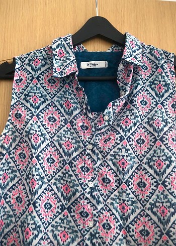 Düğmeli Bohem Çok Renkli Kolsuz Gömlek - Görsel 2