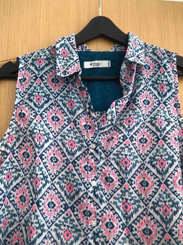 Düğmeli Bohem Çok Renkli Kolsuz Gömlek - Görsel 2