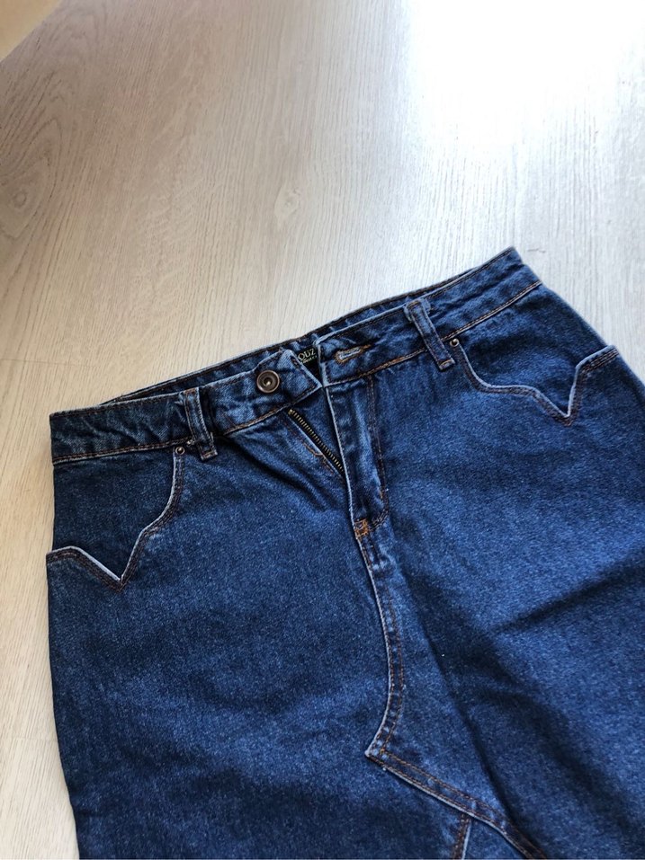 Mavi Parlak Denim Midi Etek - Görsel 2