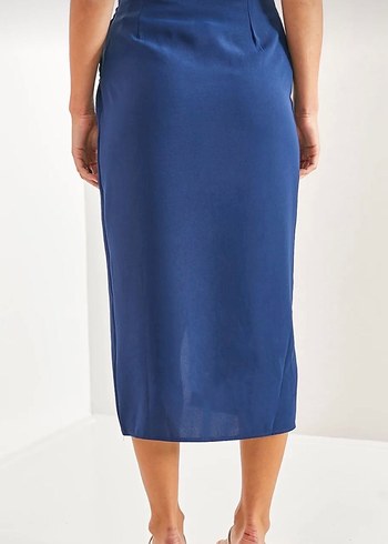 Kadın Lacivert Drapeli Midi Etek - Görsel 2