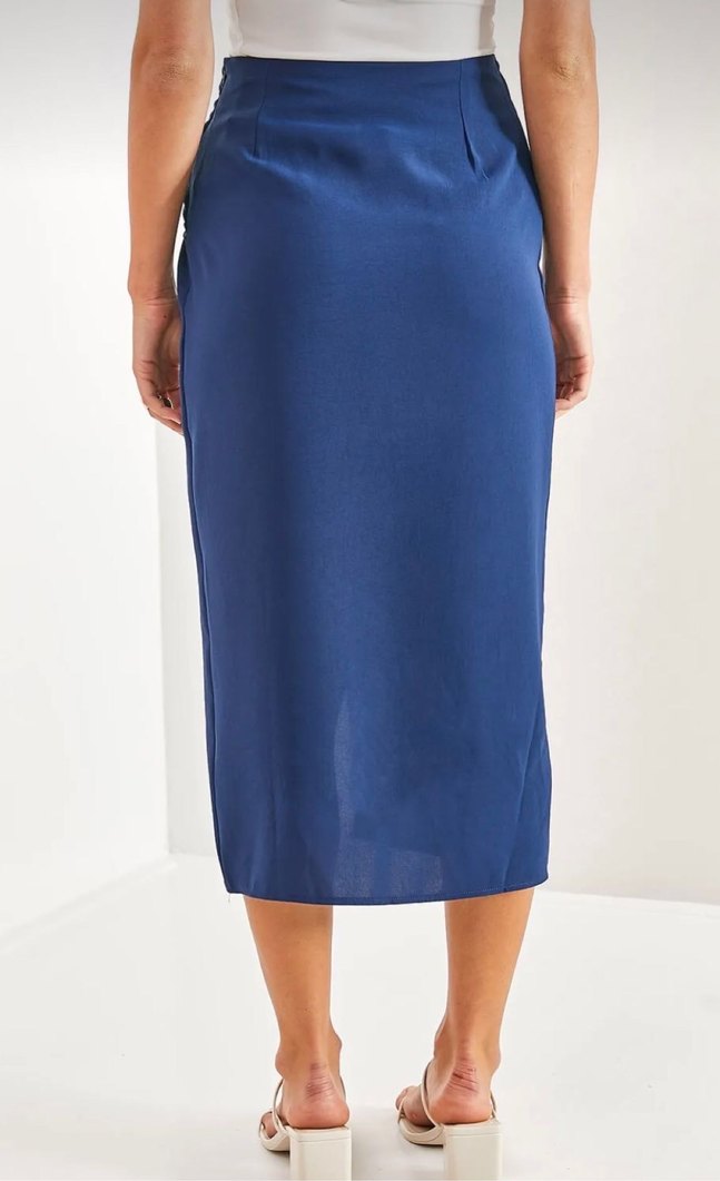 Kadın Lacivert Drapeli Midi Etek - Görsel 2