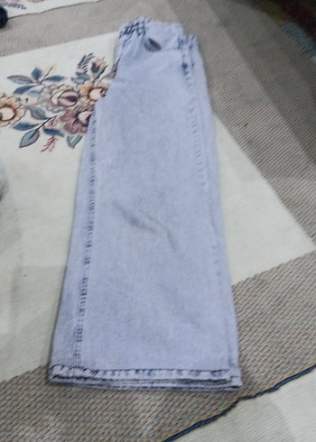 Gri Mavi Bol Kesim Düğmeli Kadın Kot Pantolon - Görsel 3